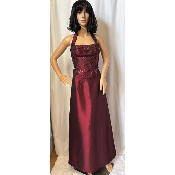 Vtg Y2K  Zum Zum Niki Livas wine Taffeta Iridescent Skirt & sequin halter Top XS - Picture 6 of 16